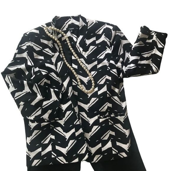 PREMISE Jacket 3/4 Length Sleeve Black & White Open Front Lined Size 8 - Picture 6 of 6